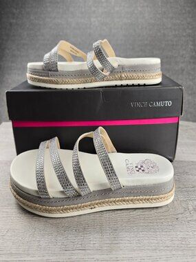 Vince Camuto Rallsan Women Size 7.5M -38EU Sandals Grey With Rhinestones
